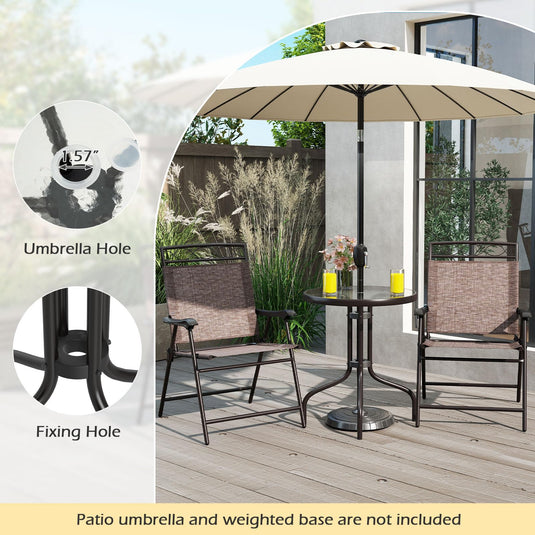 Goplus Bistro Table and Chairs Set of 2 Outdoor 3 Piece Patio Bistro Set with 1.57” Umbrella Hole