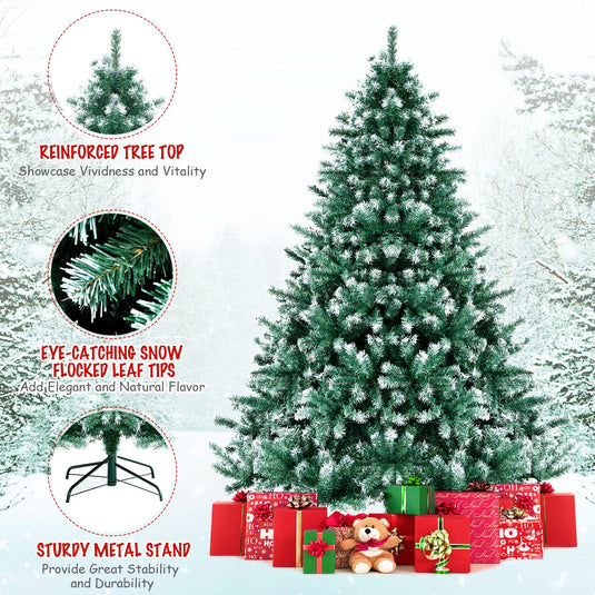 Goplus Unlit Artificial Christmas Tree Hinged Xmas Tree with Partially Flocked Design
