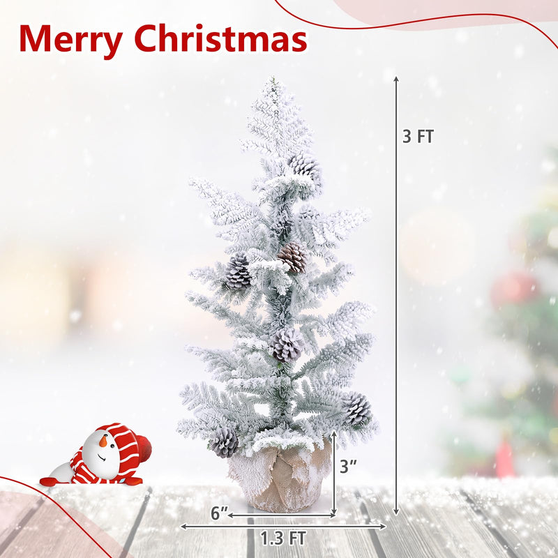 Load image into Gallery viewer, Goplus 3ft Tabletop Snow Flocked Christmas Tree | Mini Xmas Tree with 25 Cypress PE Leaves
