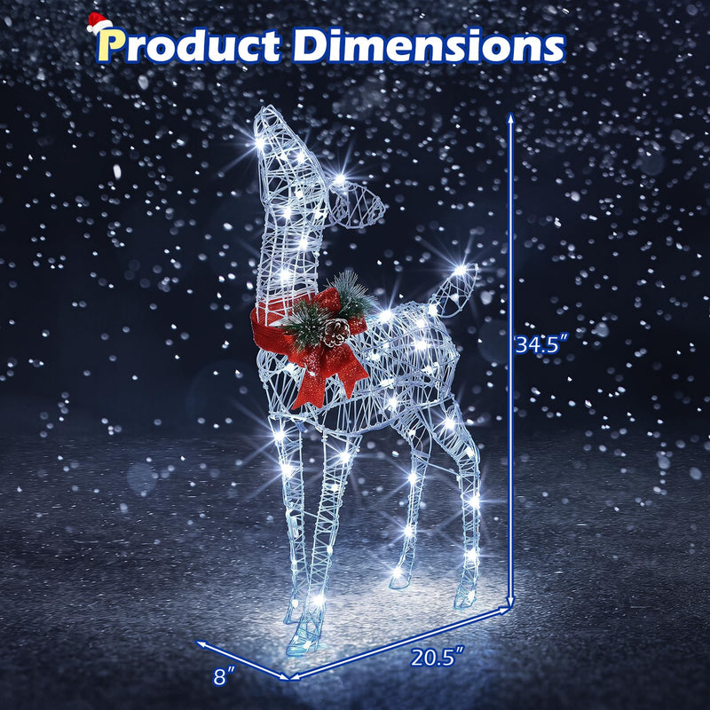 Load image into Gallery viewer, Goplus Christmas Pre-Lit Reindeer | 50 Cold White LED Lights &amp; Red Bow Stakes &amp; Zip Ties Included
