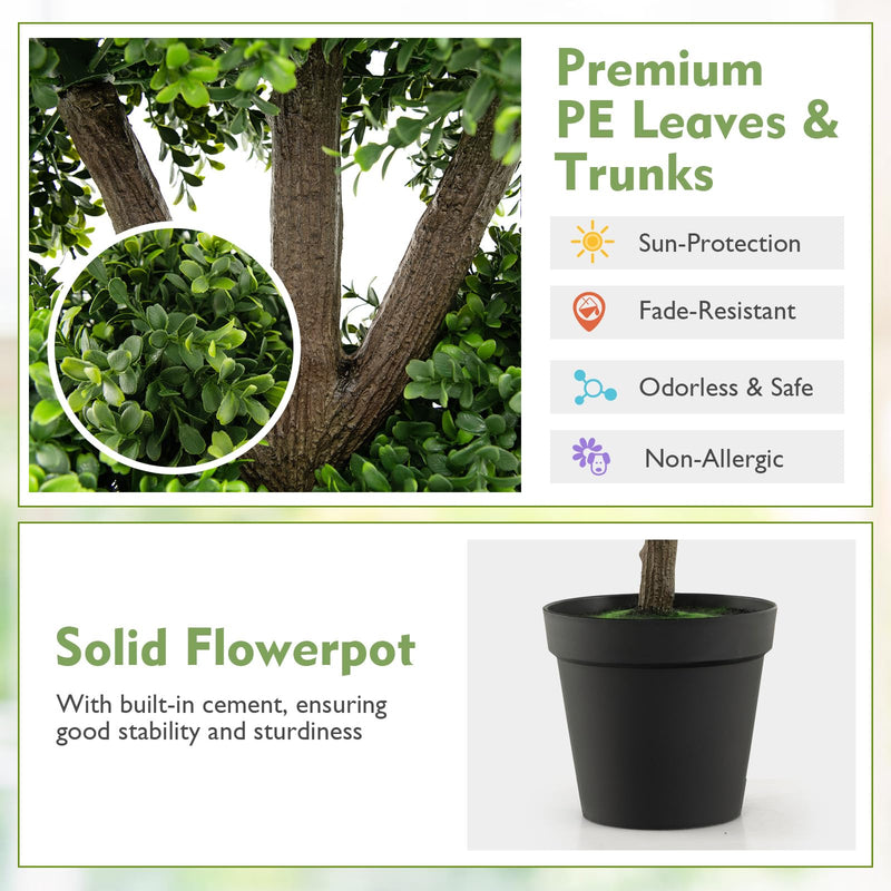 Load image into Gallery viewer, Goplus Artificial Boxwood Topiary Tree, 45” Tall Faux Potted Plants with 5 Ball-Shaped Topiaries, Cement Flowerpot
