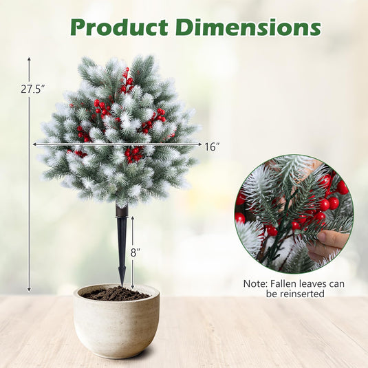 Goplus 27.5" Faux Pine Needle Bushes with Ground Spikes | Artificial Cedar Topiary Ball Trees Set of 2