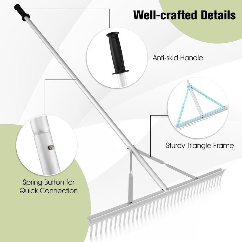 Load image into Gallery viewer, Goplus Landscape Rake 36 Inch, Aluminum Rake Head w/36 Tines and 68&quot; Long Non-slip Handle, Yard Rake Tool for Loosening &amp; Leveling Soil
