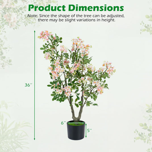 Goplus 36" Artificial Impatiens Blossom Tree w/Mini Fruits & Faux Grass