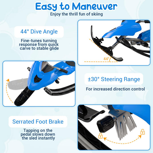 Goplus Snow Racer Sled with Brakes Steering Handle and Tow Ropes