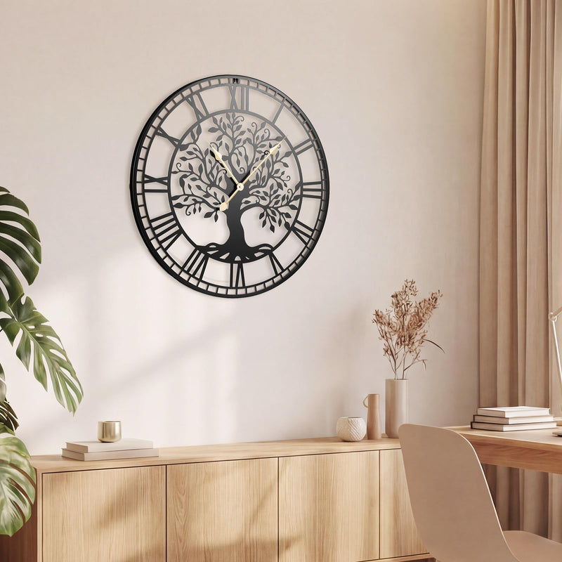 Load image into Gallery viewer, Goplus  27" Tree of Life Big Metal Wall Clock | Battery-Operated Wall Decoration
