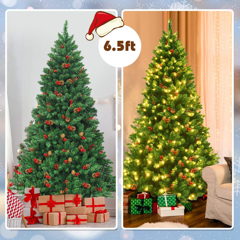 Load image into Gallery viewer, Goplus 6.5FT Pre-Lit Christmas Tree with 1100 Branch Tips Pine Cones and Red Berries
