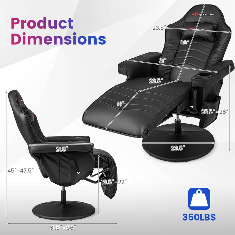 Load image into Gallery viewer, Height Adjustable Massage Video Game Chair with Retractable Footrest - Goplus
