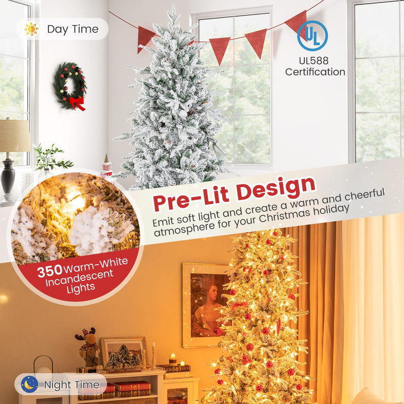 Load image into Gallery viewer, Goplus Pre-Lit Snow Flocked Christmas Tree with Warm-White Incandescent Lights

