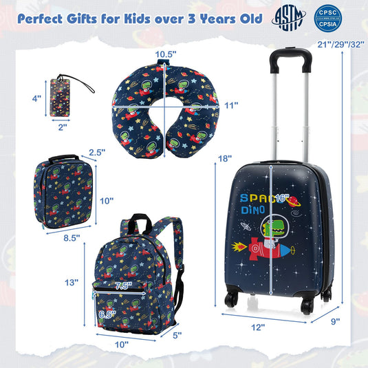 Goplus 5 Piece Kid’s Luggage Set, 15” Carry on Suitcase w/13” Backpack, Neck Pillow, Lunch Bag