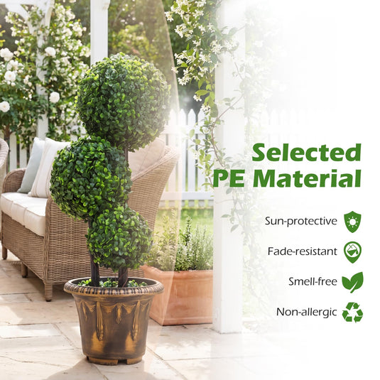 Goplus 2.5 FT Artificial Boxwood Topiary Tree Evergreen Faux Potted Plants (1/2 Pack)