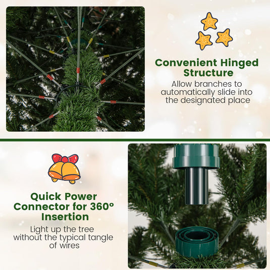 Goplus 12ft Pre-Lit Artificial Christmas Tree with 360° Quick Power Connector