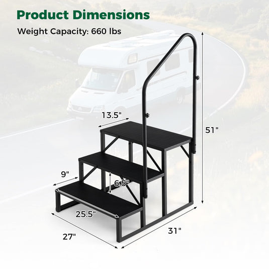 Goplus RV Step with Handrail Heavy Duty Hot Tub Stair