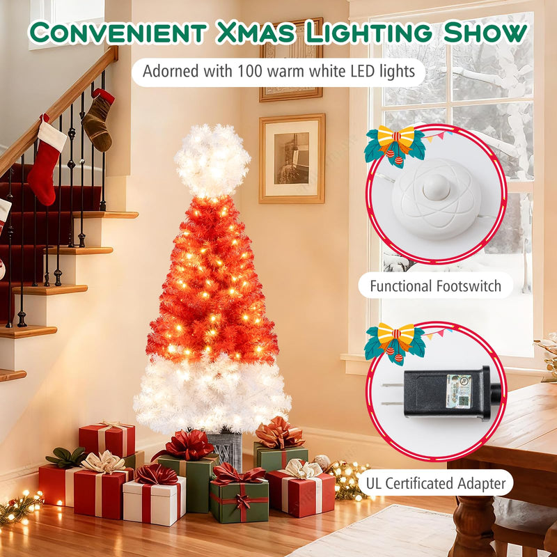 Load image into Gallery viewer, Goplus 4 FT Pre-Lit Christmas Tree for Entrances, Artificial Potted Santa Hat Xmas Tree with 300 Branch Tips
