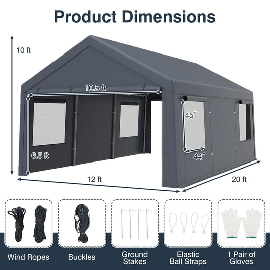 Goplus 10x20 FT Portable Garage with 2 Doors & 4 Roll-Up Mesh Windows