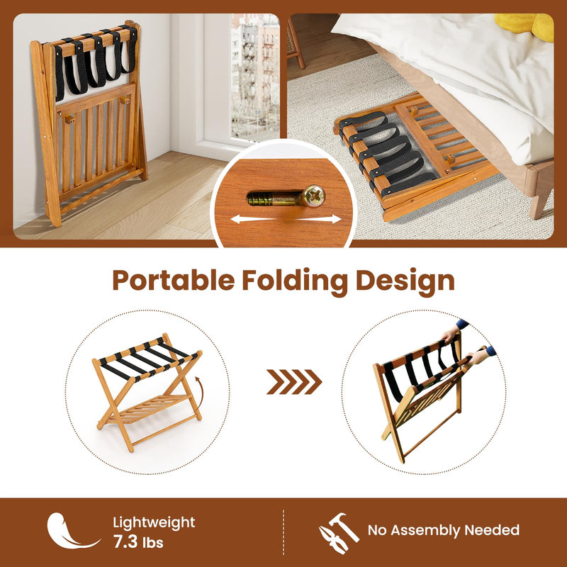Load image into Gallery viewer, Goplus Luggage Rack Set of 2 or 4 Folding Acacia Wooden Suitcase Stand
