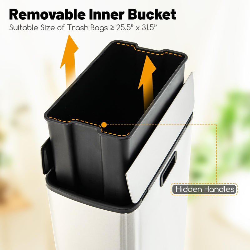 Load image into Gallery viewer, Goplus 12 Gallon Stainless Steel Trash Can, Kitchen Waste Bin with Soft-Closing Wing Lids &amp; Removable Inner Bucket
