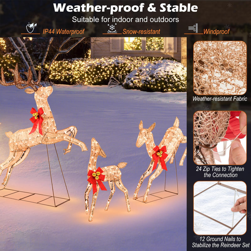 Load image into Gallery viewer, Goplus 3 Pieces Light up Christmas Reindeers Pre-lit Glittering Reindeer Family Set
