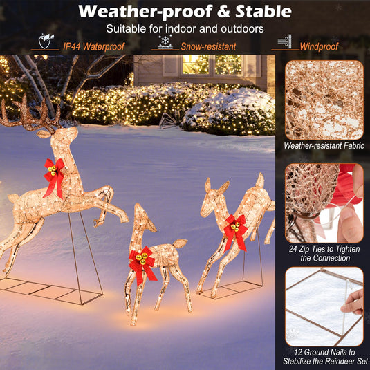 Goplus 3 Pieces Light up Christmas Reindeers Pre-lit Glittering Reindeer Family Set