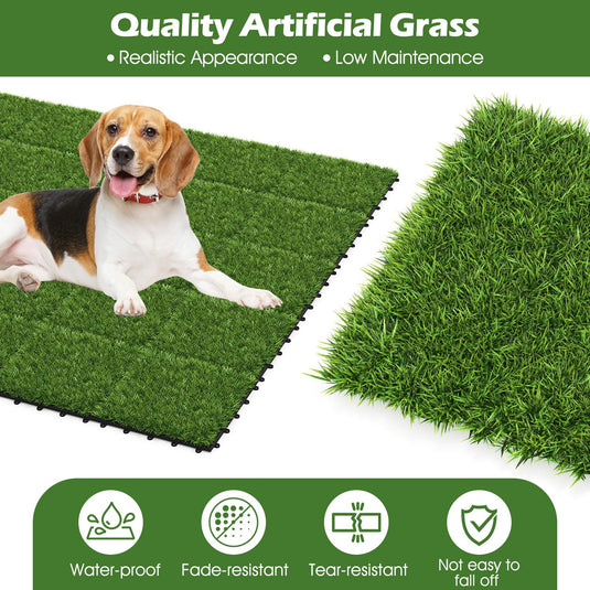 Goplus 12” x 12” Pack of 30 Fake Grass Turf Tiles Set