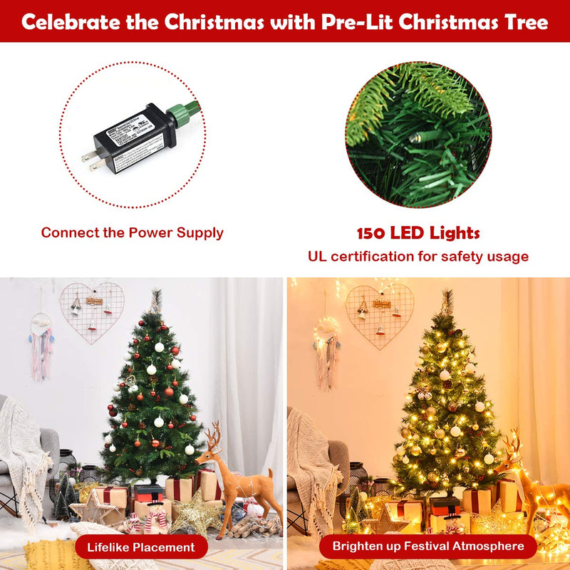 Load image into Gallery viewer, Goplus 5 ft Pre-lit Artificial Christmas Tree w/ 150 LED Lights and Metal Stand
