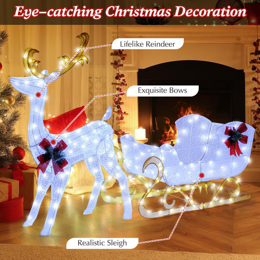 Goplus Lighted Christmas Reindeer and Sleigh w/ 215 LED Lights