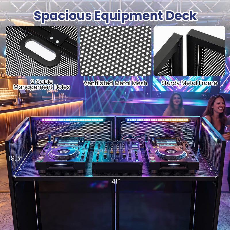 Load image into Gallery viewer, Goplus Portable DJ Booth with Scrims &amp; Carrying Bag | Foldable Mobile DJ Table Stand
