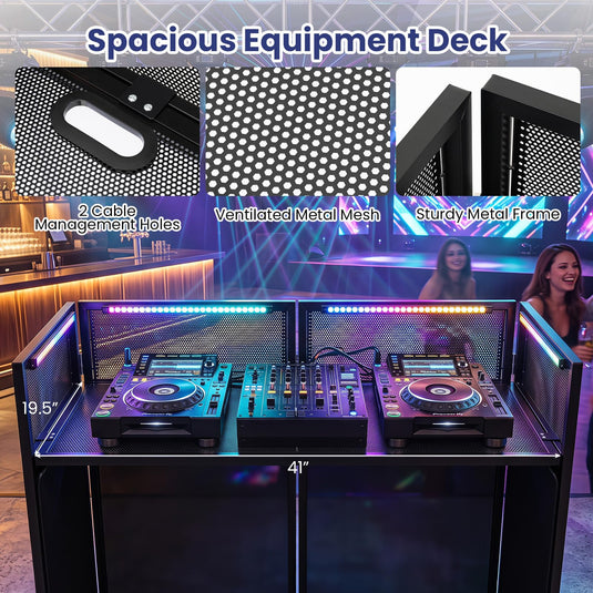 Goplus Portable DJ Booth with Scrims & Carrying Bag | Foldable Mobile DJ Table Stand
