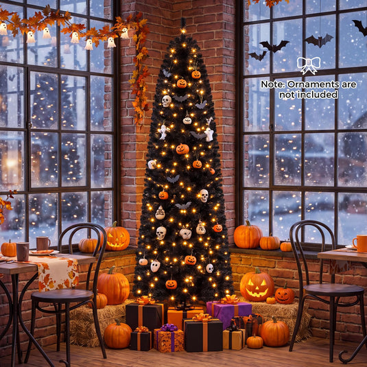 Goplus 7FT/8FT Pencil Christmas Tree with 8 Lighting Modes | Slim Artificial Fir Xmas Tree