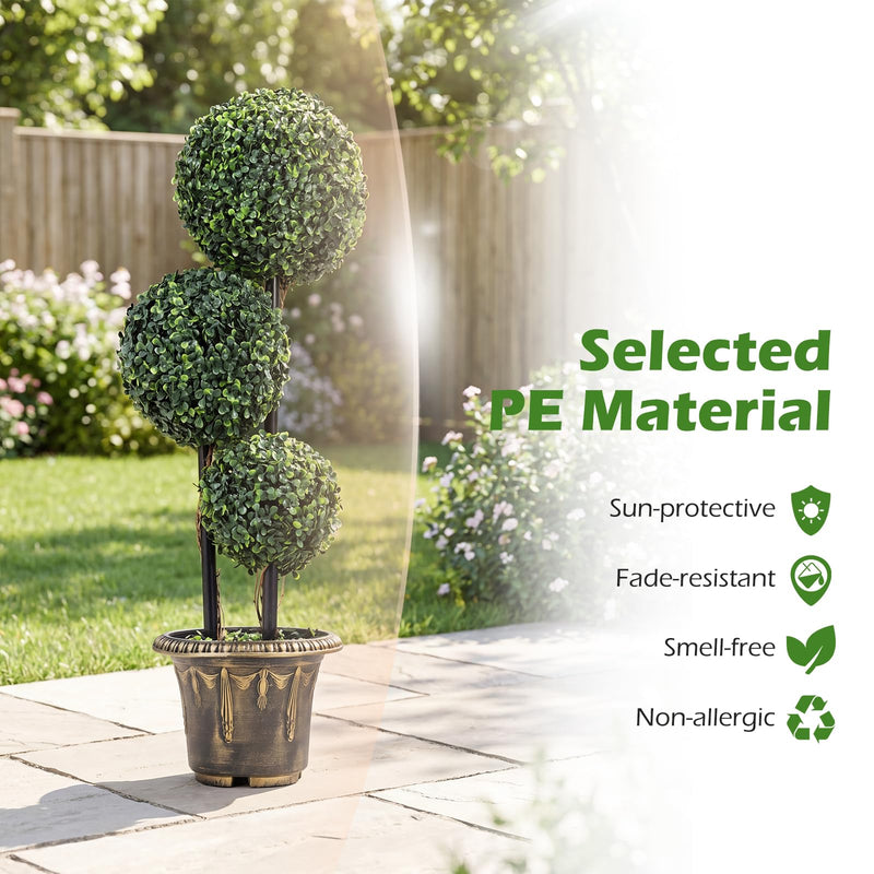 Load image into Gallery viewer, Goplus 3 FT Artificial Boxwood Topiary Tree Sun-Protective Triple Ball Fake Plants Shrubs (1/2 Pack)
