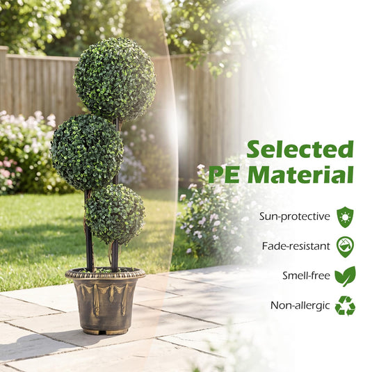 Goplus 3 FT Artificial Boxwood Topiary Tree Sun-Protective Triple Ball Fake Plants Shrubs (1/2 Pack)