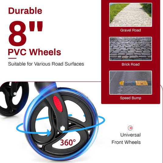 Goplus 2 in 1 Rollator Walker for Seniors Folding Transport Wheelchair Rollator with 8" Wheels