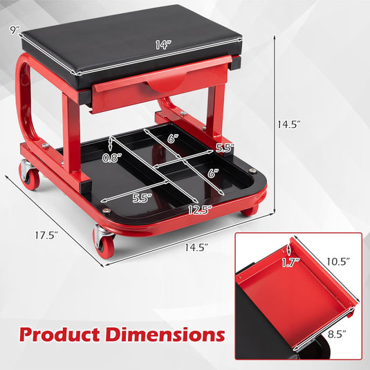 Goplus Mechanic Rolling Stool w/Tool Trays and Magnetic Drawer | 330 LBS Capacity