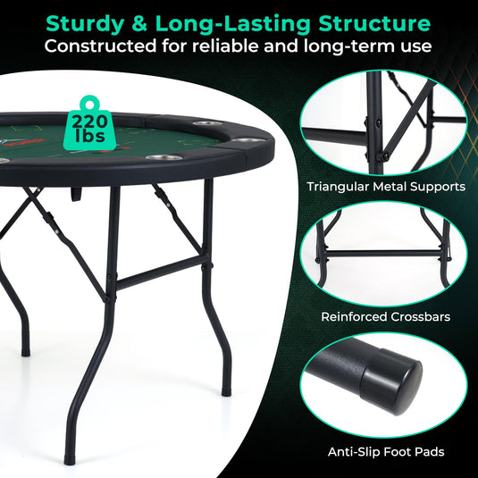 Goplus 48" 8 Player Round Casino Leisure Texas Holdem Game Table with Metal Legs