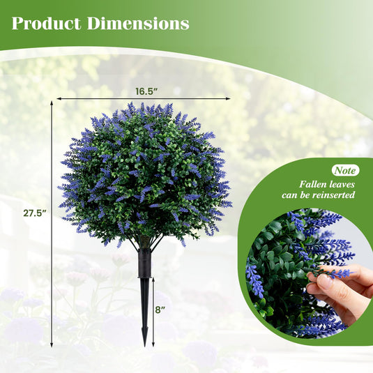 Goplus 2 Pack Artificial Lavender Boxwood Topiary Ball Trees 27.5" Faux Floral Shrubs
