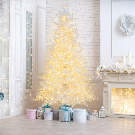 Goplus 6ft Pre-Lit Artificial Christmas Tree with 300 Multi-Color & Warm-White Fairy LED Lights