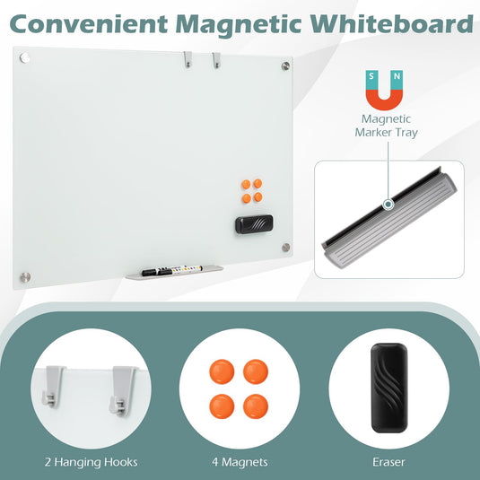Goplus 36" x 24" Magnetic Glass Whiteboard Dry Erase Board with Eraser