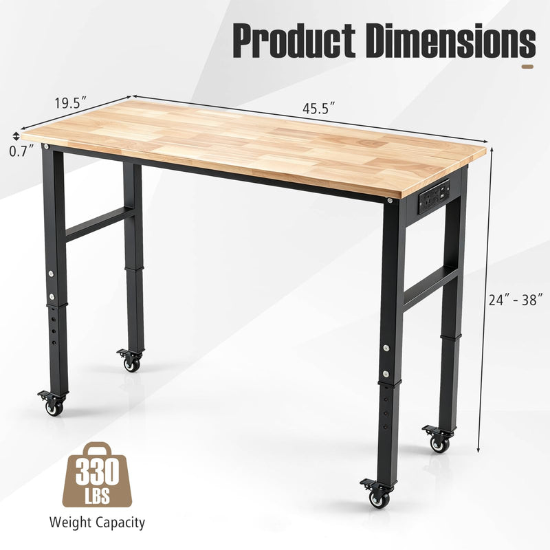 Load image into Gallery viewer, Goplus 46 Inch Adjustable Height Workbench with Power Outlets and Wheels
