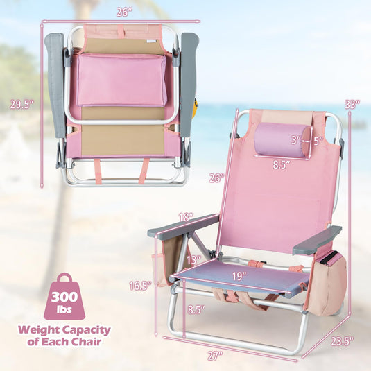 Goplus Backpack Beach Chairs, 4 Pcs Portable Camping Chairs with Cool Bag and Cup Holder