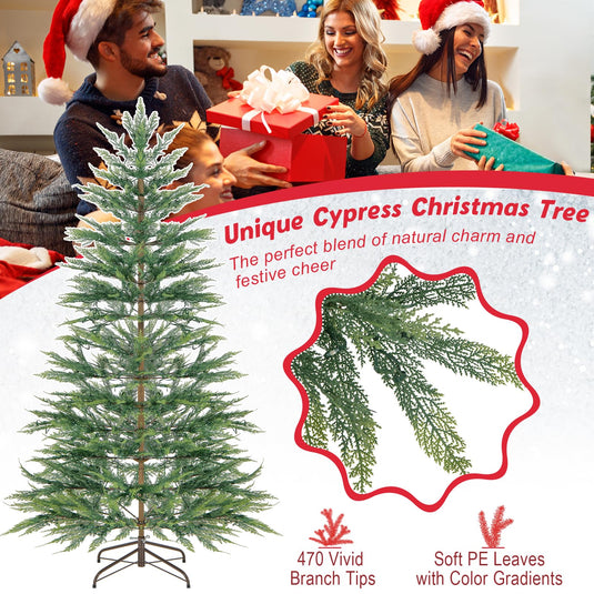 Goplus 6.5ft / 7.5ft Simulated Artificial Cypress Xmas Tree with Warm-White Fairy LED Lights
