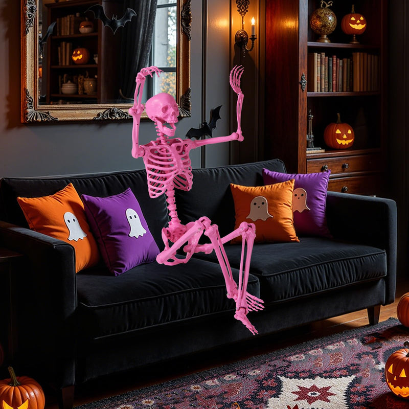 Load image into Gallery viewer, Goplus 5.5 FT Halloween Pink Skeleton Life-Size Poseable Skeleton with Movable Joints
