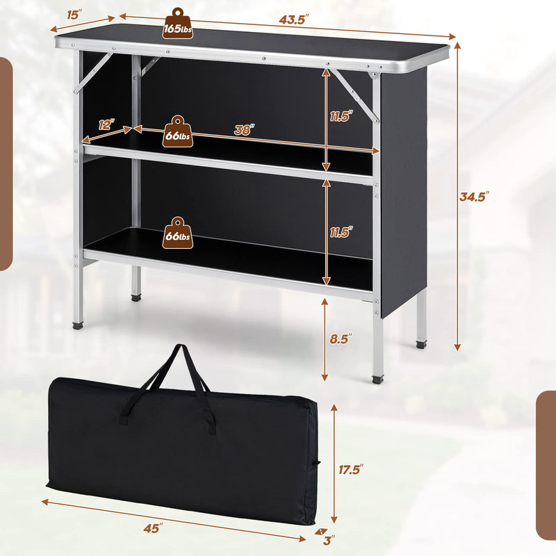 Load image into Gallery viewer, Goplus Folding Camping Table, Aluminum Portable Pop-Up Bar Table with 2-Tier Storage Shelves
