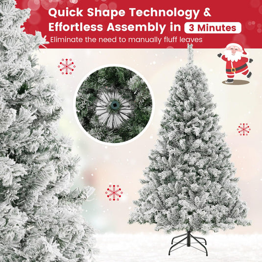 Goplus 3-Minute-Setup Pre-Lit Snow Flocked Christmas Tree Artificial Hinged Xmas Tree