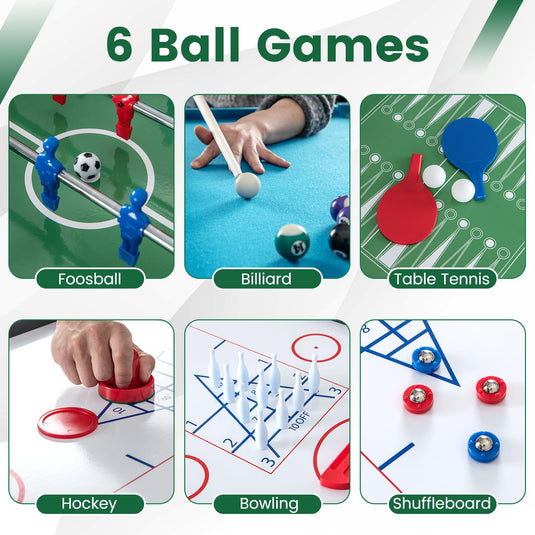Goplus 12-in-1 Multi Game Table, Combo Game Table w/Foosball, Billiard, Table Tennis, Air Hockey, Bowling, Shuffleboard, Checkers, Chess, Backgammon