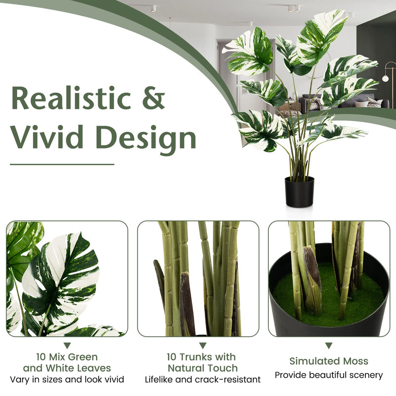 Load image into Gallery viewer, Goplus 4ft Artificial Monstera Deliciosa Plant, 2 Pack Tall Fake Tropical Palm Tree in Pot with 10 Decorative Split Leaves
