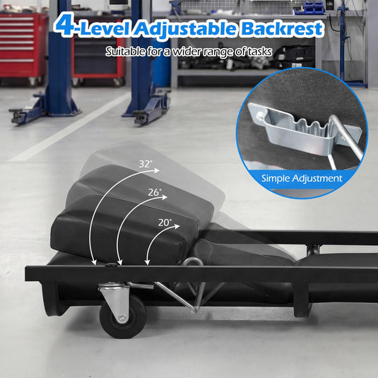 Goplus 40 Inch Padded Rolling Creeper with Adjustable Backrest & Headrest