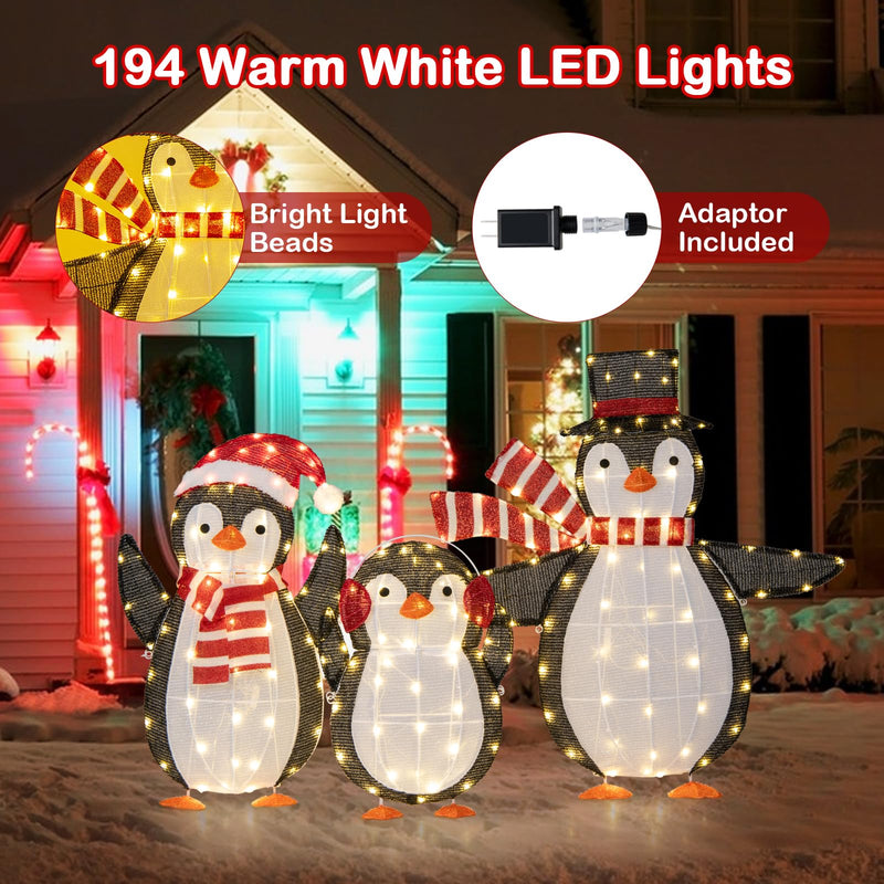 Load image into Gallery viewer, Goplus Set of 3 Lighted Christmas Penguins with LED Lights Outdoor Glowing Holiday Display
