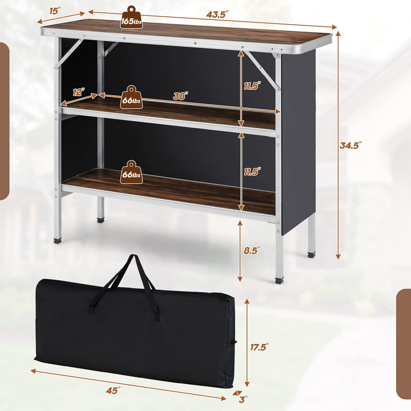 Load image into Gallery viewer, Goplus Folding Camping Table, Aluminum Portable Pop-Up Bar Table with 2-Tier Storage Shelves
