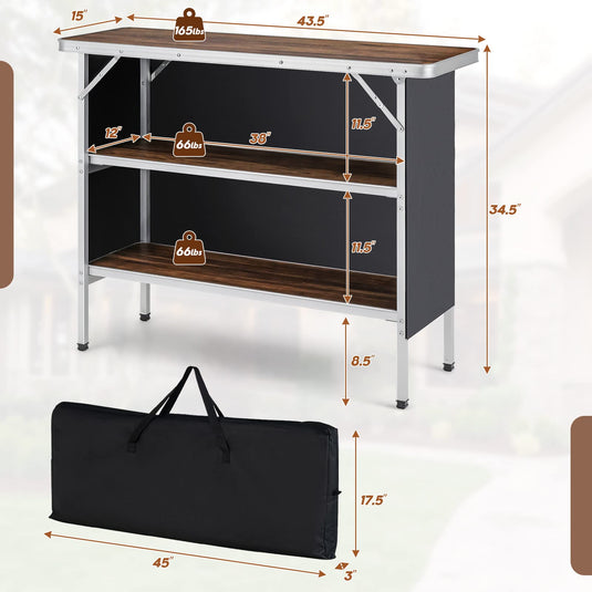 Goplus Folding Camping Table, Aluminum Portable Pop-Up Bar Table with 2-Tier Storage Shelves