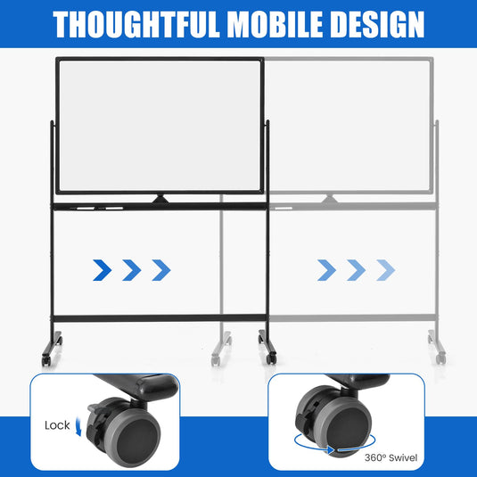 Goplus 48” x 32” Rolling Whiteboard, Height Adjustable Magnetic Dry Erase Board